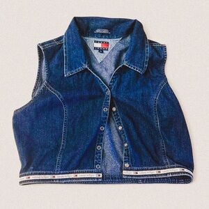 Vtg y2k Tommy jeans denim sleeveless snap button dark wash jean kids sz 6 Large